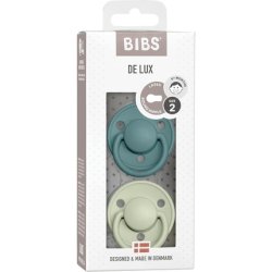BIBS De Lux Soother BPA Free Dummy Pacifier Round Nipple Natural Rubber Latex Size 2 6-18 Months Island Sea/Sage - Pack