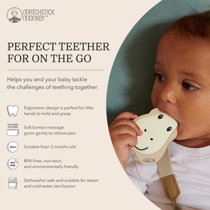 Matchstick Monkey Antimicrobial Silicone Teether Easy To Grip BPA Free 3 Months Old 8cm Flat Gigi Giraffe Face
