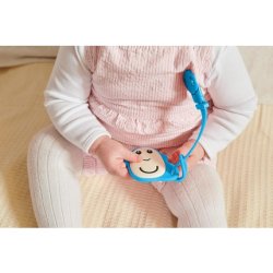 Matchstick Monkey Antimicrobial Silicone Flat Face Teether and Soother Clip Blue Monkey