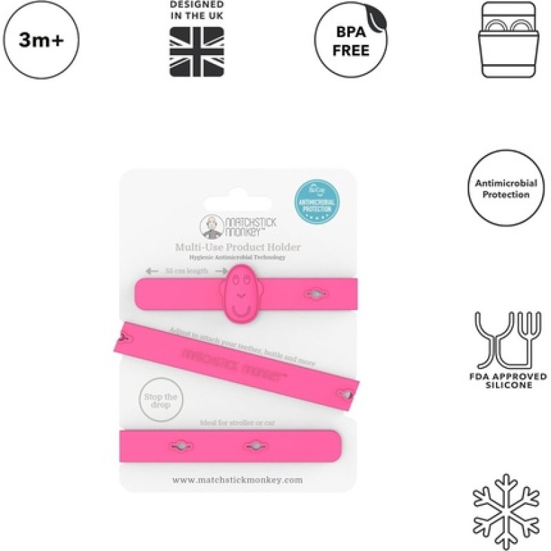 Matchstick Monkey Antimicrobial Silicone Multi-Use Product Holder Strap for Teether Bottle and more in Stroller Car and