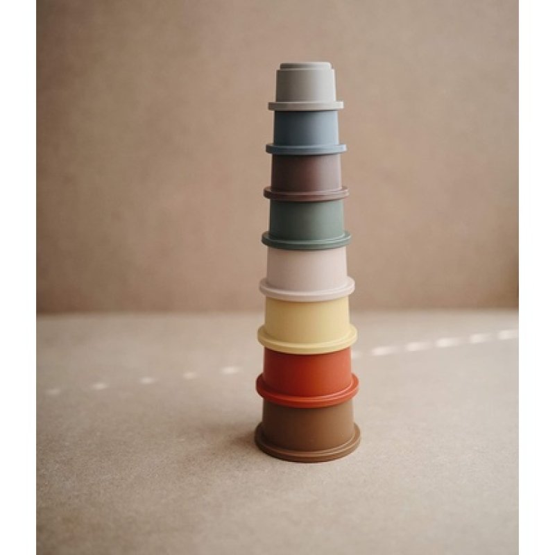 Mushie Stacking Cups 8 Piece Baby Toy Pre-School Learning Toy - Made in Denmark - BPA PVC Phthalate Free Retro