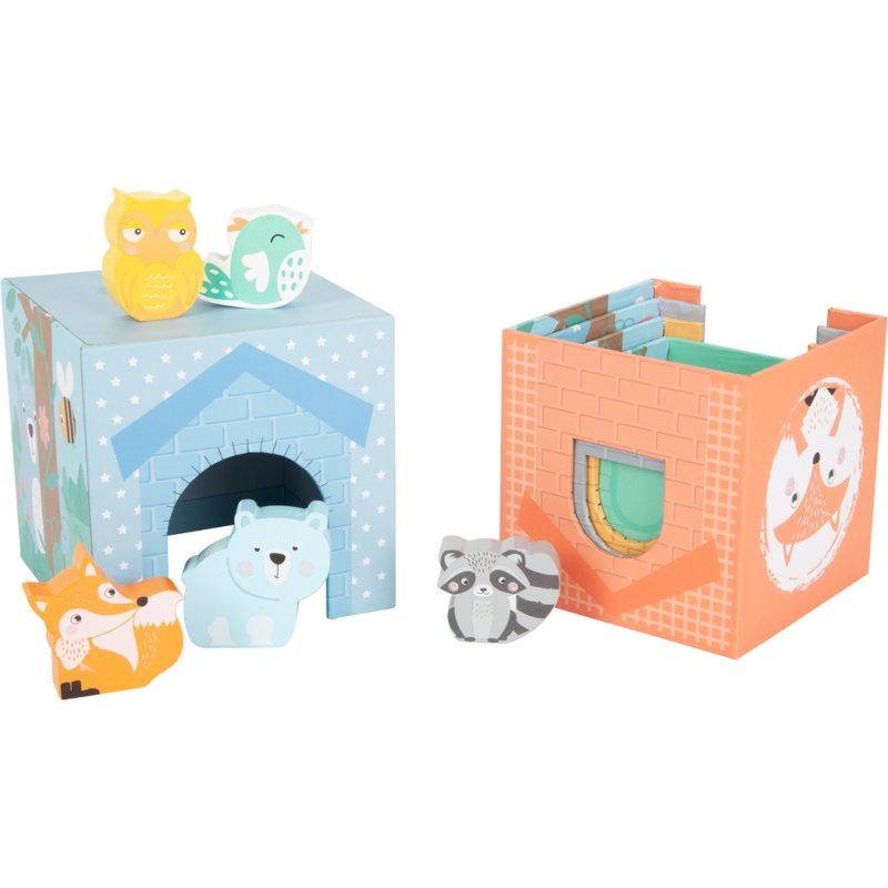 Small Foot Pastel Cardboard Stacking Cubes With Wooden Animal Figures, Stacking Tower