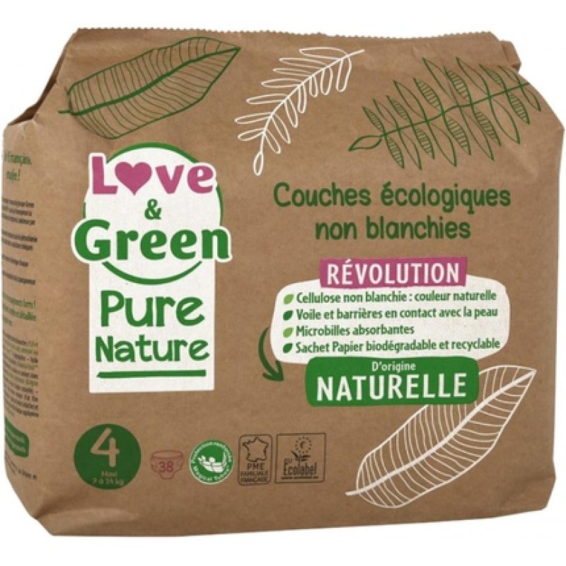 Love & Green Ecological Diapers Pure Nature 38 Diapers 7 to 14 Kg