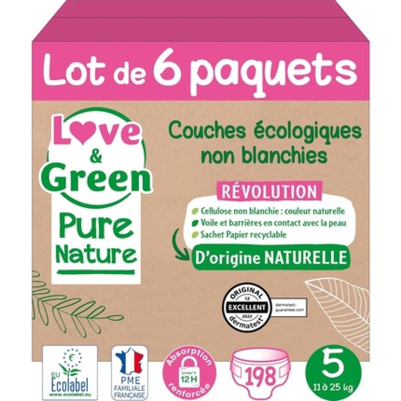 Love & Green Pure Nature Ecological Unbleached Diapers T5