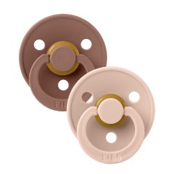 BIBS Colour Soother BPA Free Dummy Pacifier Round Nipple Natural Rubber Latex Size 2 6-18 Months Woodchuck/Blush - Pack