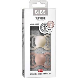 BIBS Supreme Soother BPA Free Dummy Pacifier Symmetrical Nipple Natural Rubber Latex Size 2 Ivory/Blush - Pack of 2