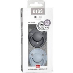 BIBS De Lux Soother BPA Free Dummy Pacifier Round Nipple Silicone OneSize 0-36 Months Iron Baby Blue