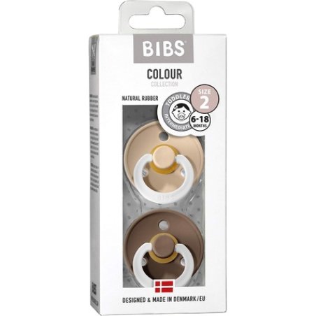 BIBS Colour Glow Soother Round Nipple Natural Rubber Latex Size 2 (6-18 Months) Vanilla Night/Dark Oak Night 2 Pack