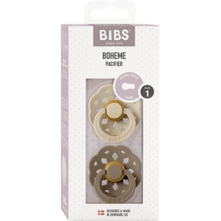 BIBS Boheme Soother BPA Free Round Nipple Size 1 (0-6 Months) Vanilla/Dark Oak - Pack of 2