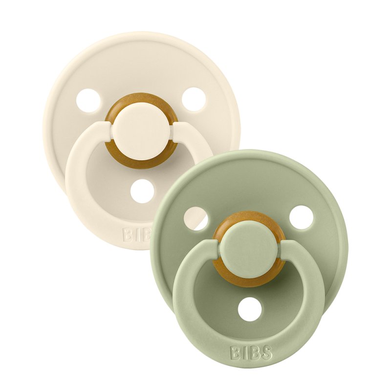 BIBS Colour Symmetrical Pacifier BPA-Free Latex Nipple 0-6 Months Ivory/Sage - Pack of 2