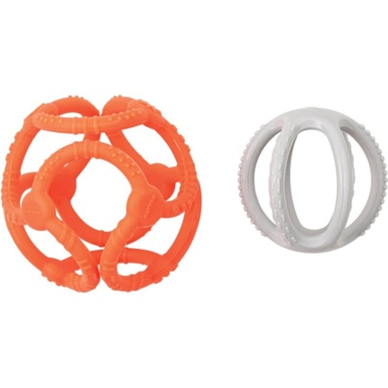 Nattou Teether Silicone Ball Orange Grey 4 Months 2 Pieces