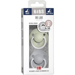 BIBS De Lux Soother BPA Free Dummy Pacifier Round Nipple Natural Rubber Latex Size 2 6-18 Months Sage Night/Cloud Night