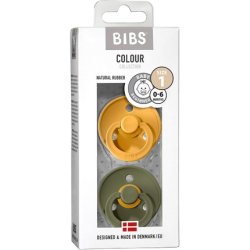 BIBS Colour Soother BPA Free Dummy Pacifier Round Nipple Natural Rubber Latex Size 1 (0-6 Months) - Pack of 2