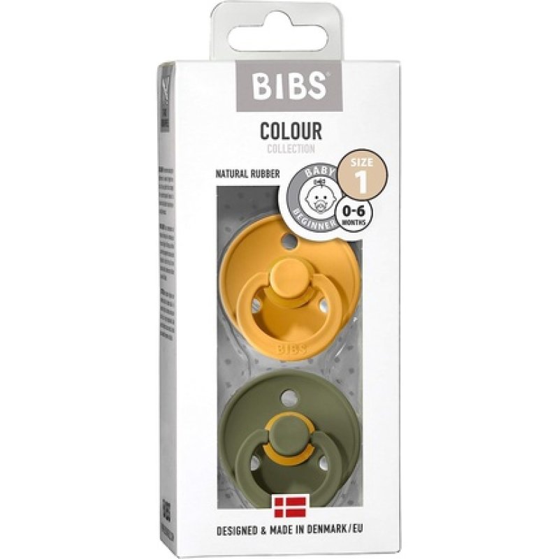 BIBS Colour Soother BPA Free Dummy Pacifier Round Nipple Natural Rubber Latex Size 1 (0-6 Months) - Pack of 2