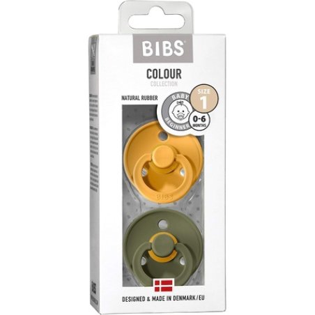 BIBS Colour Soother BPA Free Dummy Pacifier Round Nipple Natural Rubber Latex Size 1 (0-6 Months) - Pack of 2