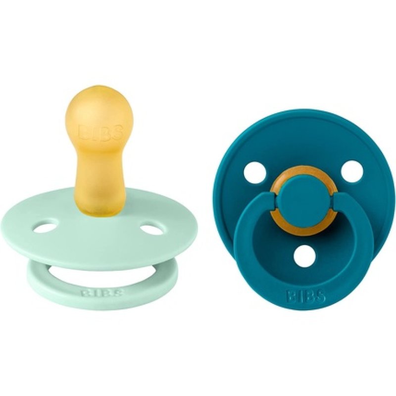 BIBS Colour Soother BPA Free Dummy Pacifier Round Nipple Natural Rubber Latex Size 2 Nordic Mint/Forest Lake 6-18