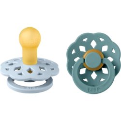 BIBS Boheme Soother BPA Free Dummy Pacifier Round Nipple Natural Rubber Latex Made in Denmark Size 1 Baby Blue/Island