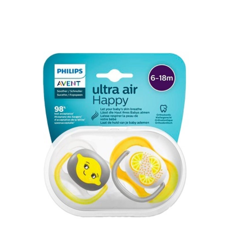 Philips Avent Ultra Air Happy Pacifier Lemon 618 Months Duo