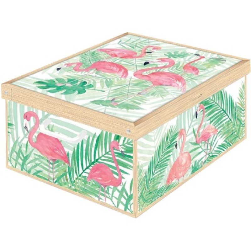 Lavatelli Kanguru Decorative Storage Box With Handles And Collection Lid Flamingos Large Size 50x39x24cm