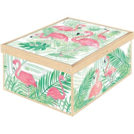 Lavatelli Kanguru Decorative Storage Box With Handles And Collection Lid Flamingos Large Size 50x39x24cm