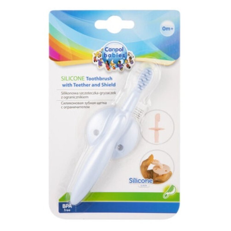 CANPOL Baby Silicone Toothbrush with Teething Ring and Shield for Gums First