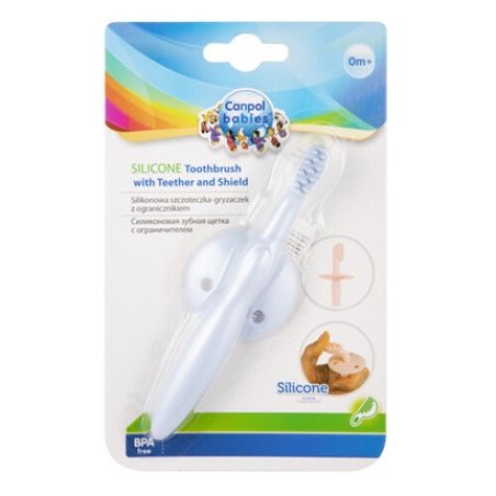 CANPOL Baby Silicone Toothbrush with Teething Ring and Shield for Gums First