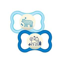 Mam Baby Dummy Nighttime 6 Blue Silicone Pack Of 2