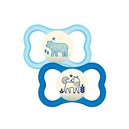 Mam Baby Dummy Nighttime 6 Blue Silicone Pack Of 2