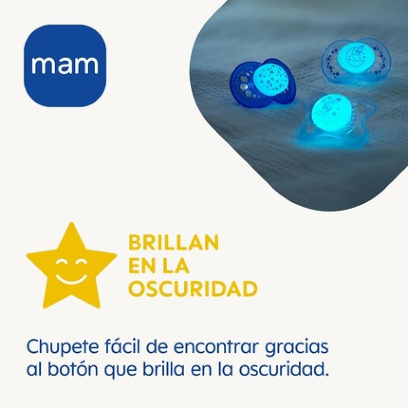 MAM Glow in the Dark Pacifier 2-6 Months with Symmetrical Silicone Nipple - Pack of 2