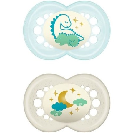 Mam Original Night Astro, Set With 2 Pacifiers Made Of Silicone, Blue, 16