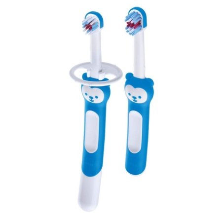 Mam Learn To Brush Children's Toothbrush Set with Long Handle 5 Months Light Blue