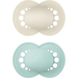 Mam Colours Of Nature Matt Pacifier With Silicone Nipple - Unisex, Suitable For 6-16 Months, Cream Green, 2 Pieces