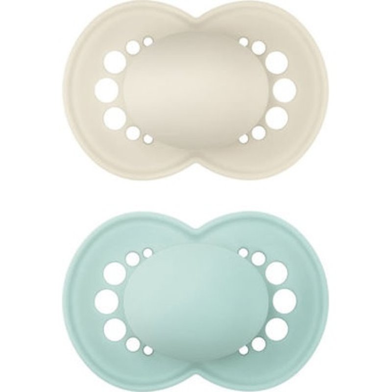 Mam Colours Of Nature Matt Pacifier With Silicone Nipple - Unisex, Suitable For 6-16 Months, Cream Green, 2 Pieces