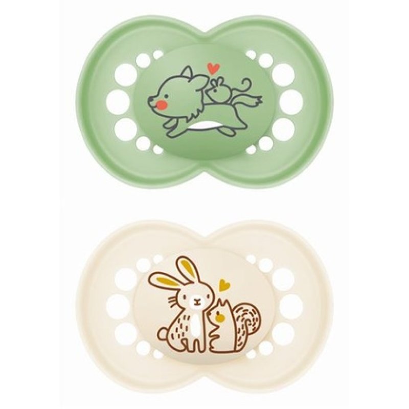 Mam Original Orthodontic Silicone Pacifiers 16 Months Green/Beige 2 Pack