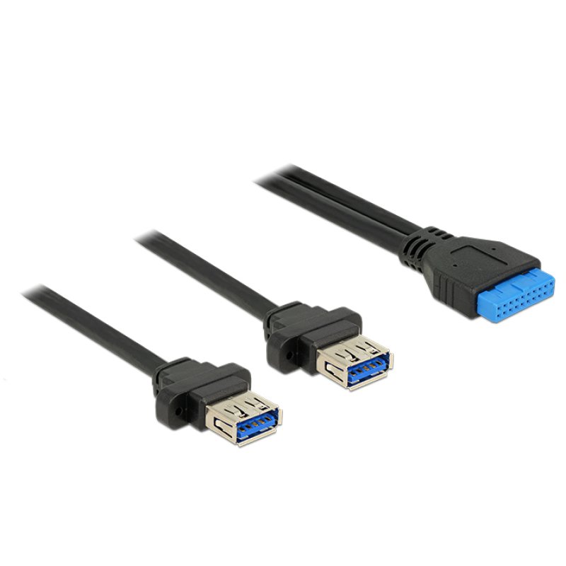 DELOCK Kabel USB 3.0 Pfostenbuchse 2.00 mm 19 Pin 2 x USB 3.0 Typ-A Buchse zum Einbau 80 cm