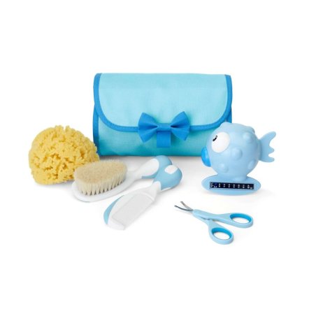 Chicco Bath Set Blue - Includes Brush, Comb, Sea Sponge, Bath Thermometer, And Scissors