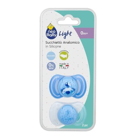 Neobaby Light Silicone Pacifier with Anatomical Roof Mini 0 Months 2 Pieces Blue