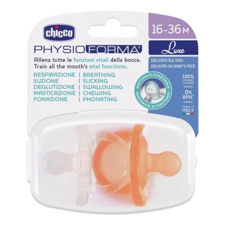 Chicco Physioforma Luxe Silicone Pacifier 16-36 Months Orange, Clear - 2 Pieces