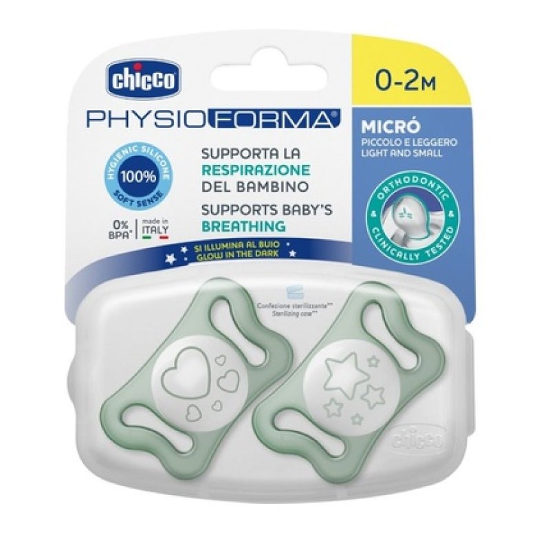 Physioforma Silicone Pacifier For Soothing Micro 0-2 Months Glowing 2 Pieces