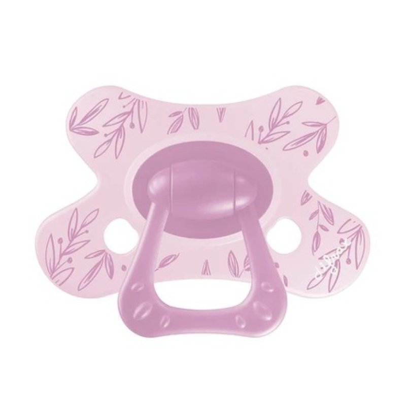 Difrax Natural Pacifier Little Venture 12 Months Berry Pink Leafs