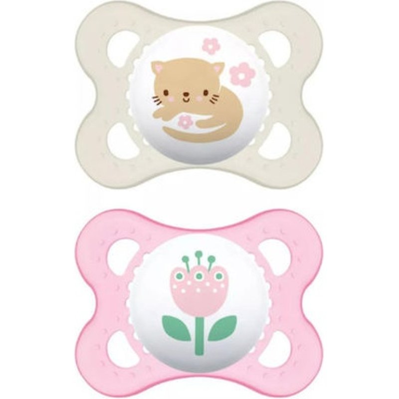 Mam Original Silicone Pacifier For 2-6 Months - Pink And White, Pack Of 2