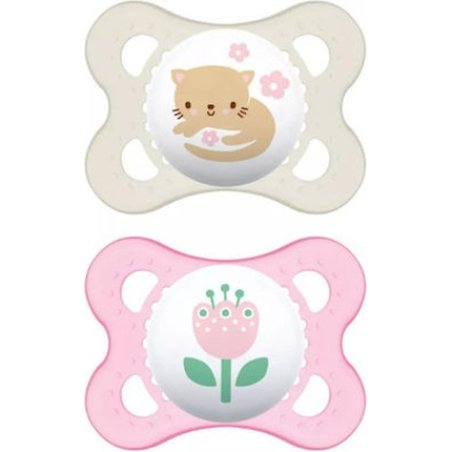 Mam Original Silicone Pacifier For 2-6 Months - Pink And White, Pack Of 2
