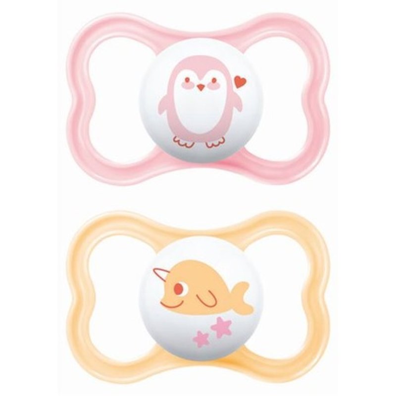 Mam Air Orthodontic Silicone Pacifiers For 6-16 Months Pink / Cream 2 Pieces Girl