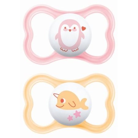 Mam Air Orthodontic Silicone Pacifiers For 6-16 Months Pink / Cream 2 Pieces Girl