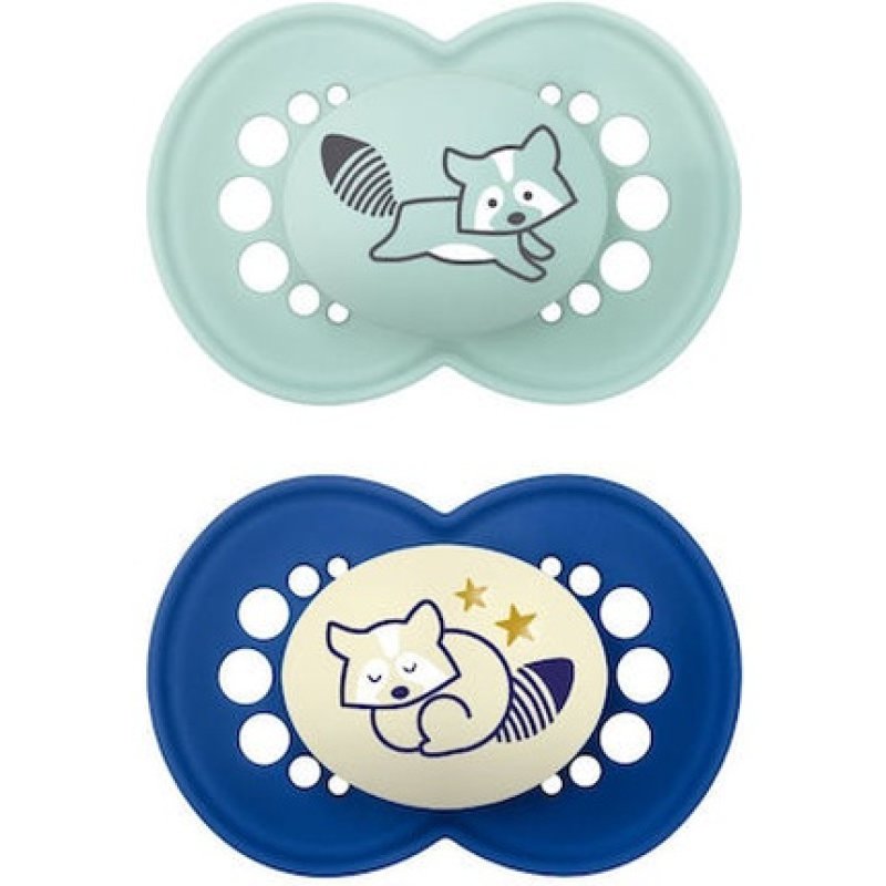 Mam Orthodontic Silicone Pacifiers Day Night 16 Months Blue 2 Pieces