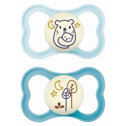 Mam Air Night 277sb Orthodontic Silicone Pacifiers For 16 Months Turquoise/Blue 2 Pack
