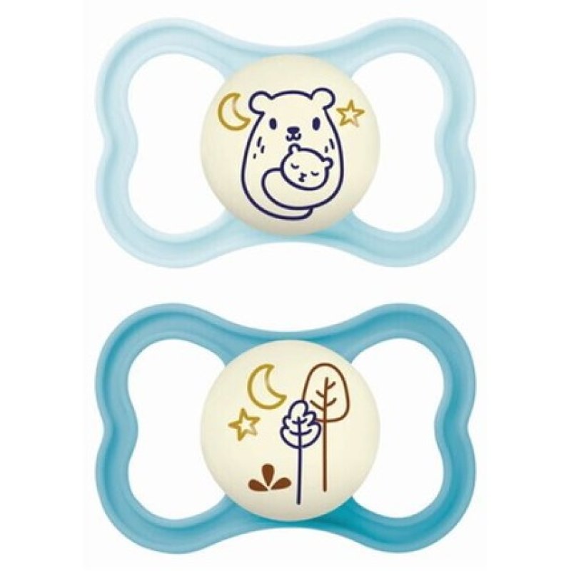 Mam Air Night 277sb Orthodontic Silicone Pacifiers For 16 Months Turquoise/Blue 2 Pack