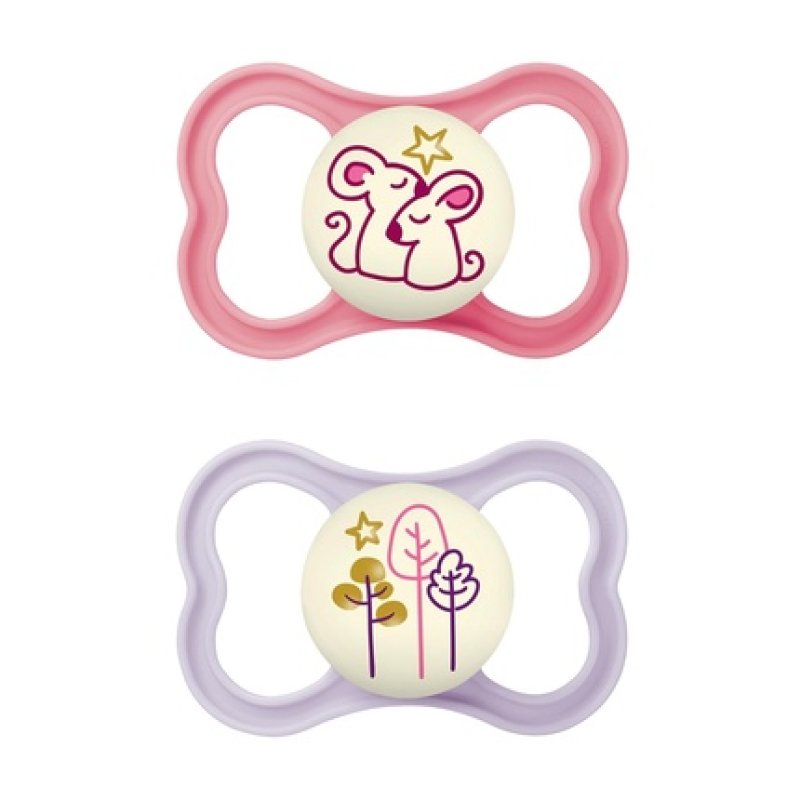 MAM Air Night Pacifier 6-16 Months Silicone with Pacifier Holder Pink