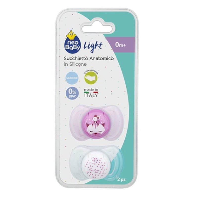 Neobaby Light Pacifier with Anatomical Silicone Cover Mini 0 Months 2 Pieces Pink