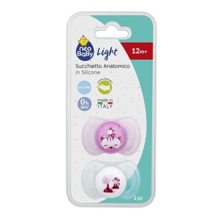 Neobaby Light Silicone Pacifier with Anatomical Lid Maxi 12 Months 2 Pieces Pink
